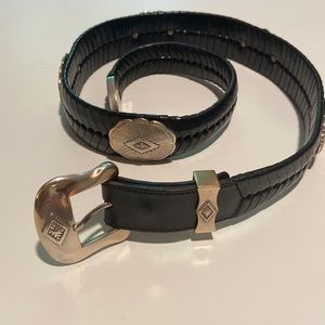 Native American western silver conch black belt woven size32
